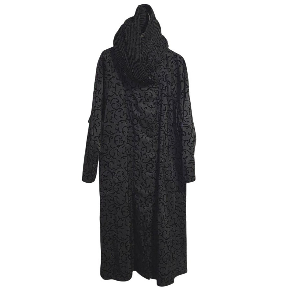 MYCRA PAC NOW Black Burnout Velvet Duster Coat Dramatic Collar opera coat S/M